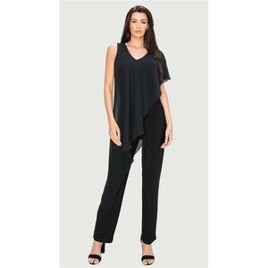 NWOTD Matty M Asymmetrical MEDIUM Chiffon Overlay Jumpsuit Black 131812